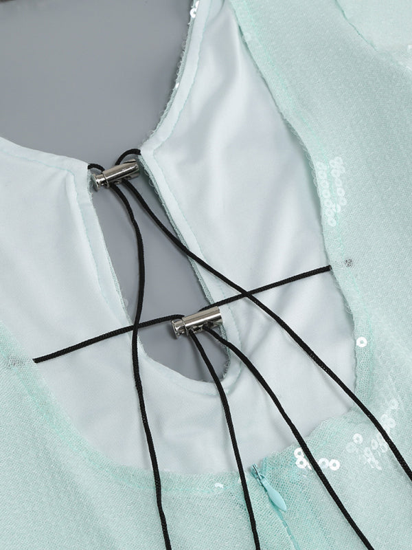 Elegant Dresses- Sparkly Elegant Autumn Cutout Open Tie-Back Dress- - Pekosa Women Clothing