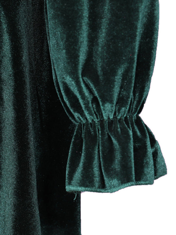 Elegant Dresses- Winter Velvet Surplice V Neck Long Sleeve Mini Dress- - Pekosa Women Clothing