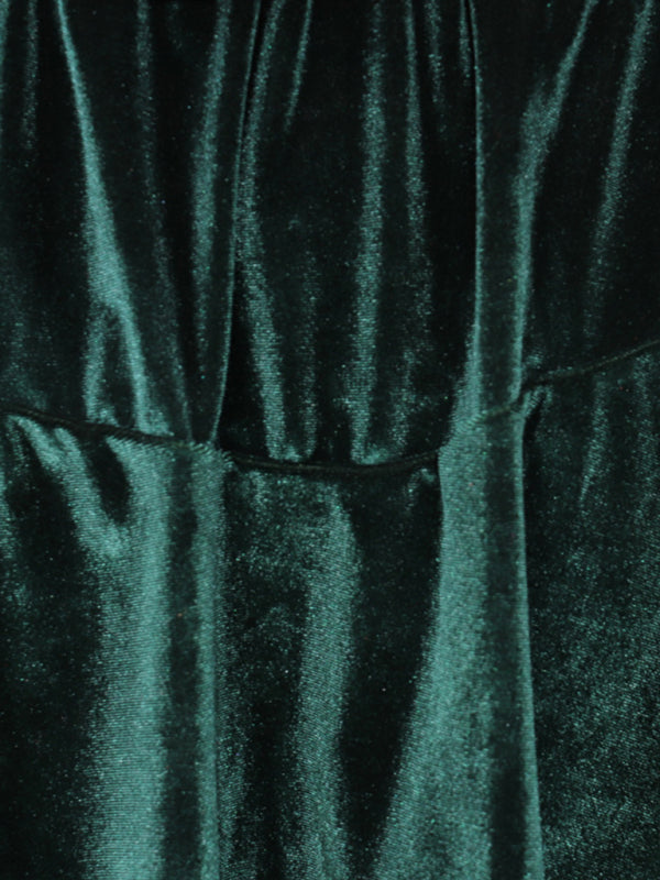 Elegant Dresses- Winter Velvet Surplice V Neck Long Sleeve Mini Dress- - Pekosa Women Clothing