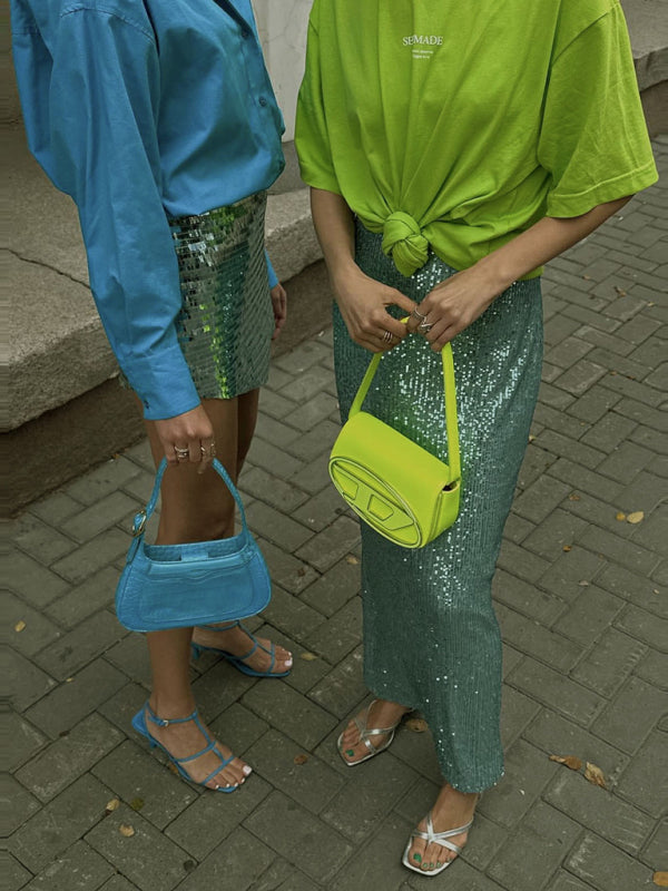 Festive Outfits- Glitter Gala Festive Sequined Long Sleeve Crop Top with Maxi Skirt- - Pekosa Women Clothing