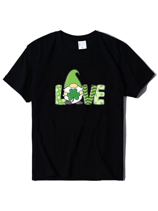 Festive Tees- St. Paddy's Day Crew Neck T-Shirt in Cotton with Leprechaun Charm- Black- Pekosa Women Clothing