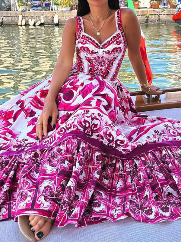 Fit and Flare Dresses- Romantic Vintage Print Sleeveless Fit and Flare Maxi Dress- - Pekosa Women Fashion