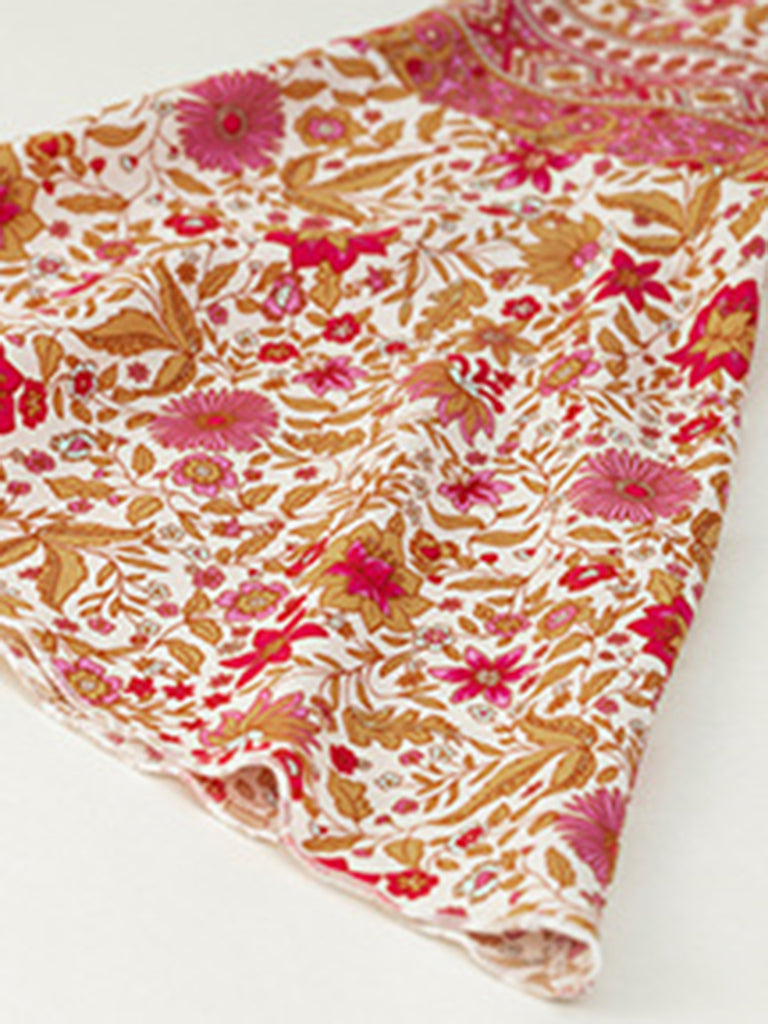 Floral Dresses- Autumn Floral Faux Wrap Bell Sleeve Waist Tie Midi Dress- - Pekosa Women Clothing