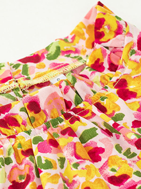 Floral blouses- Floral High Ruffe Neck Long Sleeve Blouse- - Pekosa Women Clothing