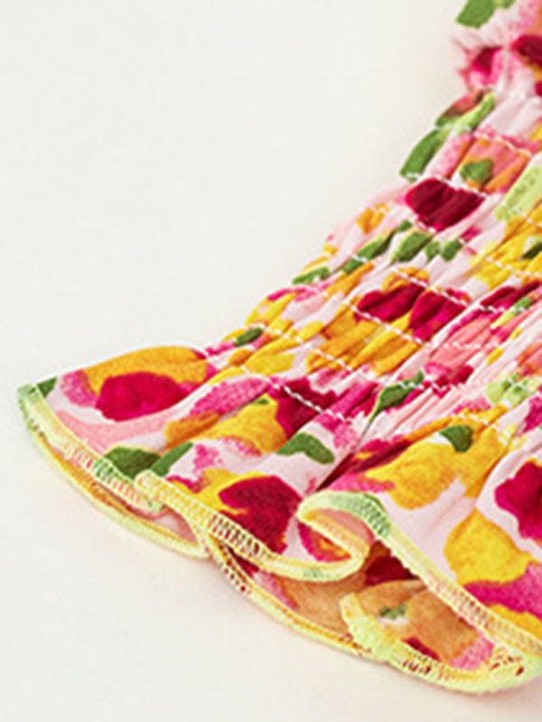 Floral blouses- Floral High Ruffe Neck Long Sleeve Blouse- - Pekosa Women Clothing