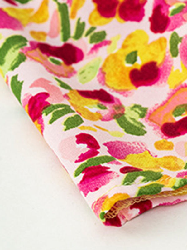 Floral blouses- Floral High Ruffe Neck Long Sleeve Blouse- - Pekosa Women Clothing