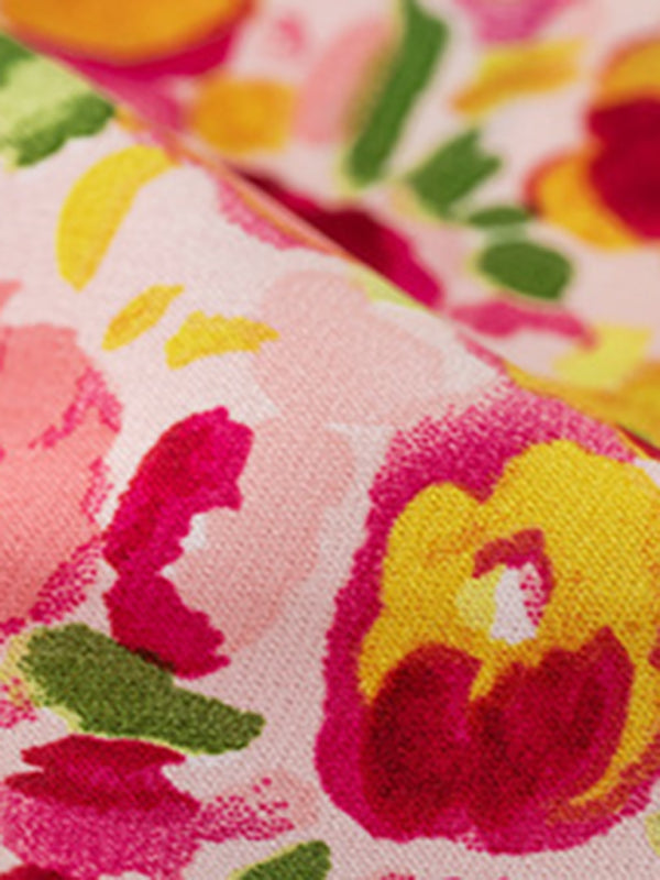 Floral blouses- Floral High Ruffe Neck Long Sleeve Blouse- - Pekosa Women Clothing