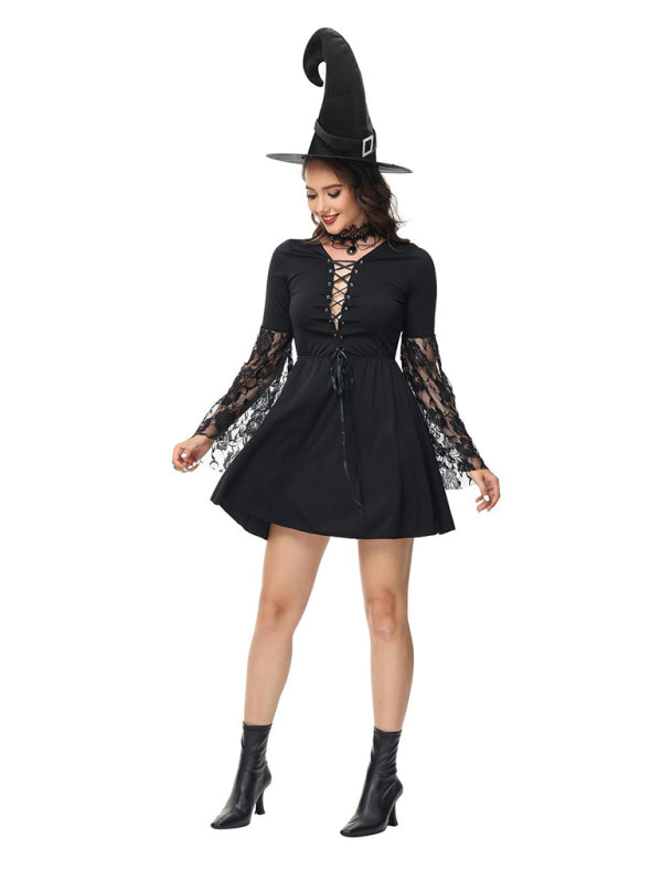 Halloween Cosplay- Halloween Cosplay Set: Witch Dress + Hat- - Pekosa Women Clothing