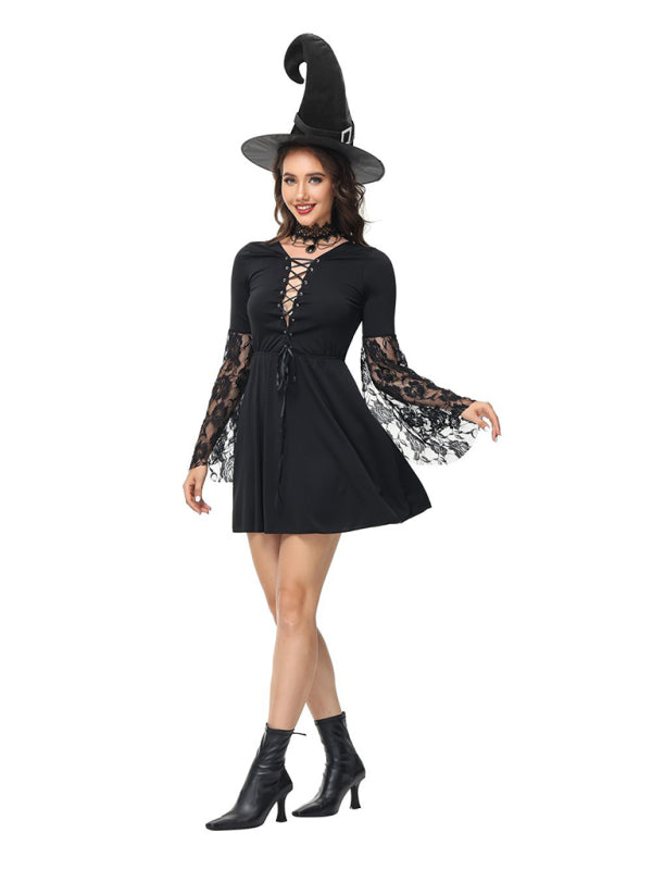 Halloween Cosplay- Halloween Cosplay Set: Witch Dress + Hat- - Pekosa Women Clothing
