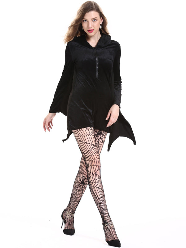 Halloween Costume- Spooktacular Vampire Look: Gothic Plush Hooded Bat Costume- - Pekosa Women Clothing