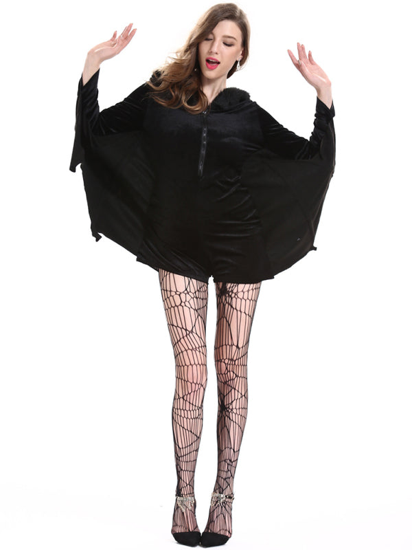 Halloween Costume- Spooktacular Vampire Look: Gothic Plush Hooded Bat Costume- - Pekosa Women Clothing