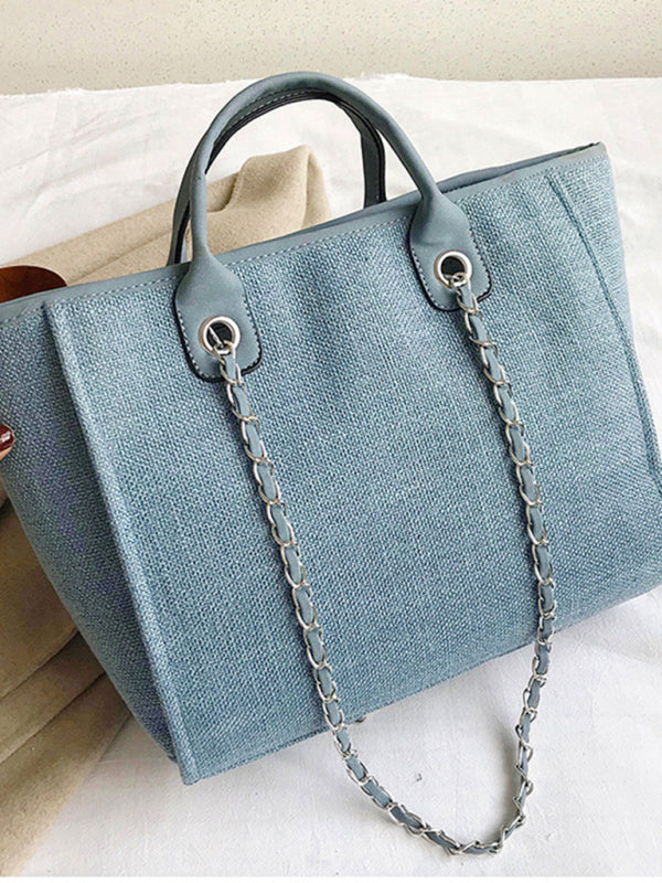 Handbags- Textured Bucket Shoulder Large Bag- Blue- Pekosa Women Clothing