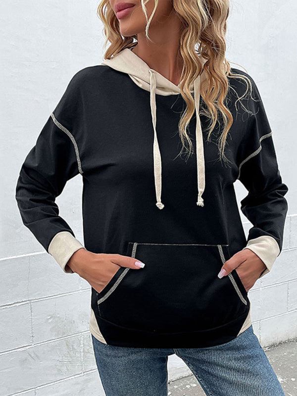Hoodies- Oversized Kangaroo Pocket Hoodie - Hooded Sweatshirt- - Pekosa Women Clothing