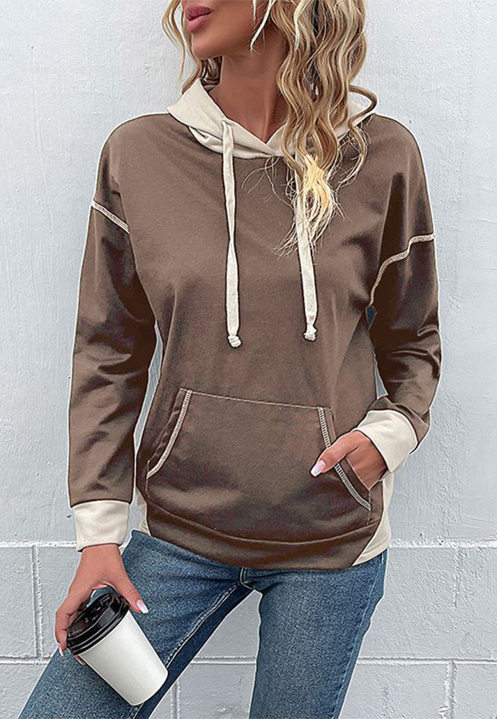 Hoodies- Oversized Kangaroo Pocket Hoodie - Hooded Sweatshirt- - Pekosa Women Clothing