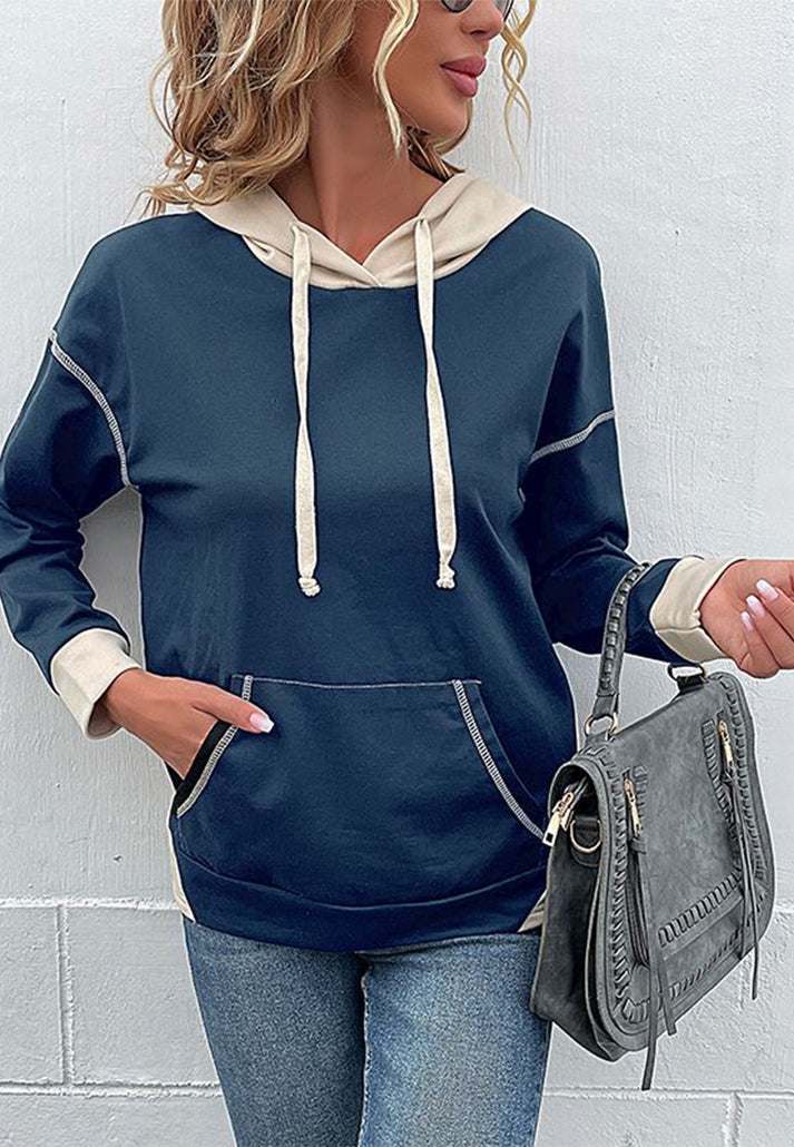 Hoodies- Oversized Kangaroo Pocket Hoodie - Hooded Sweatshirt- - Pekosa Women Clothing