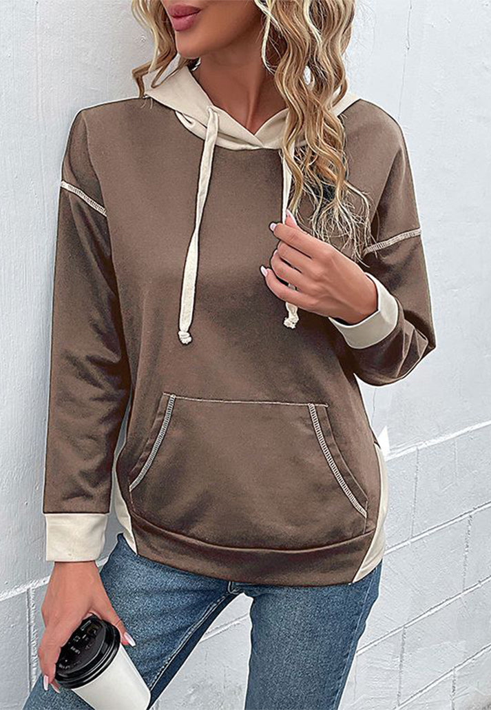 Hoodies- Oversized Kangaroo Pocket Hoodie - Hooded Sweatshirt- - Pekosa Women Clothing