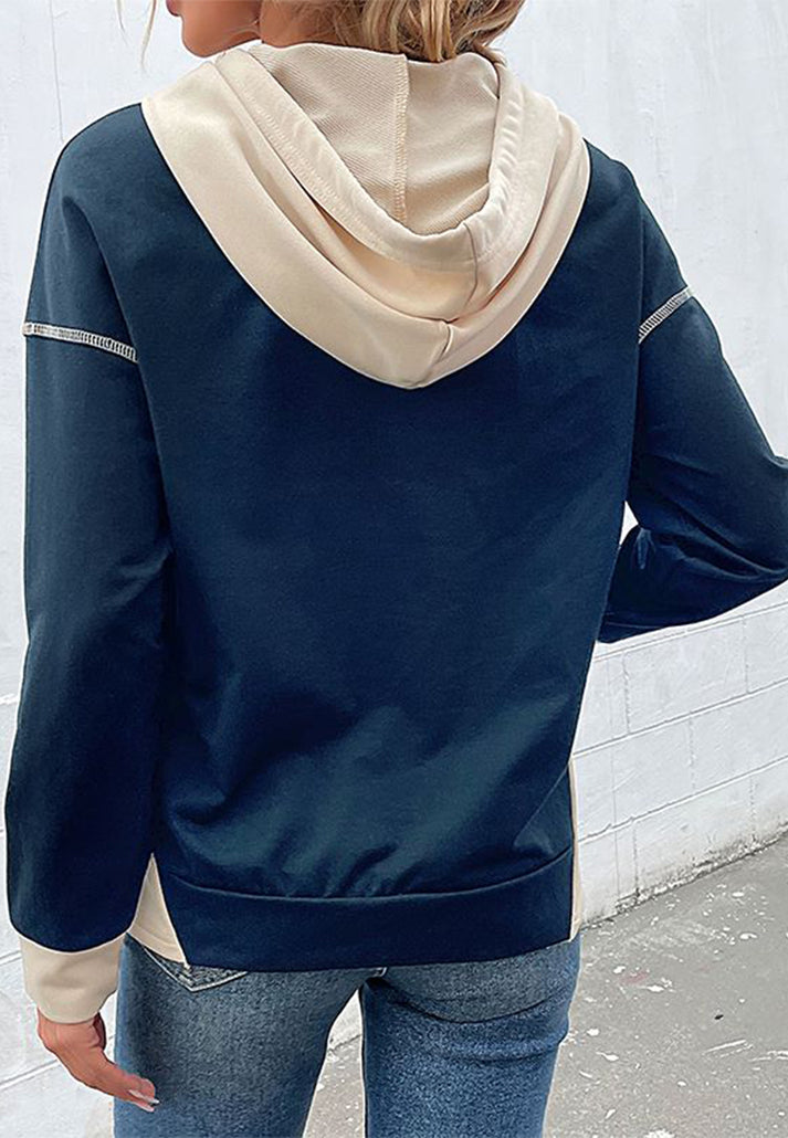 Hoodies- Oversized Kangaroo Pocket Hoodie - Hooded Sweatshirt- - Pekosa Women Clothing