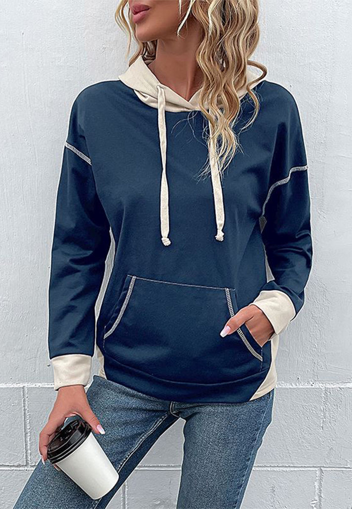 Hoodies- Oversized Kangaroo Pocket Hoodie - Hooded Sweatshirt- - Pekosa Women Clothing