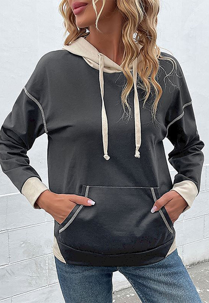 Hoodies- Oversized Kangaroo Pocket Hoodie - Hooded Sweatshirt- - Pekosa Women Clothing