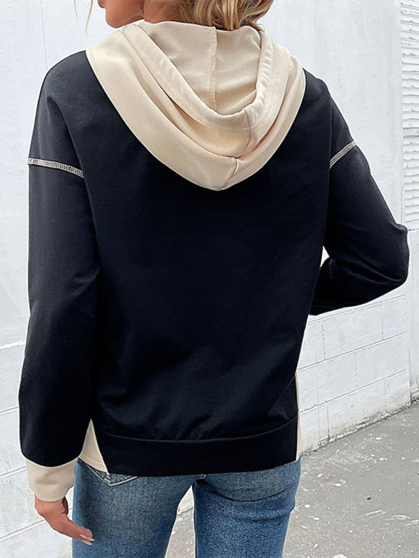 Hoodies- Oversized Kangaroo Pocket Hoodie - Hooded Sweatshirt- - Pekosa Women Clothing