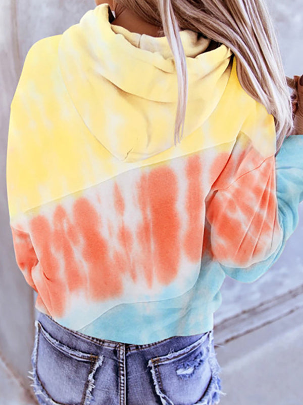 Hoodies- Tie Dye Hoodie - Cotton Blend, Kangaroo Pocket Sweatshirt- - Pekosa Women Clothing