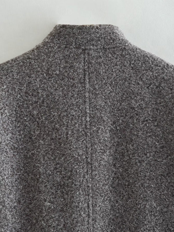 Jackets- Oversized Wool Outerwear | Stand Collar Wool Jacket- - Pekosa Women Clothing