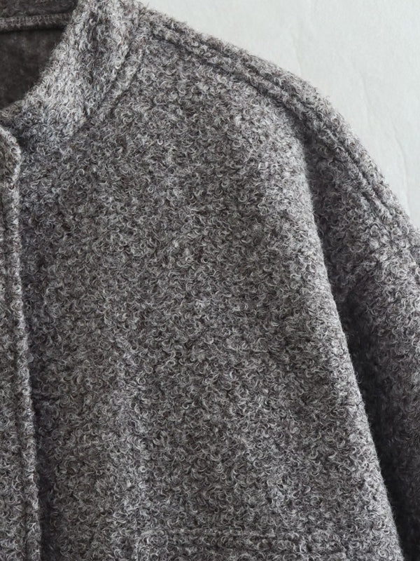 Jackets- Oversized Wool Outerwear | Stand Collar Wool Jacket- - Pekosa Women Clothing