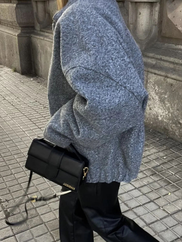 Jackets- Oversized Wool Outerwear | Stand Collar Wool Jacket- - Pekosa Women Clothing