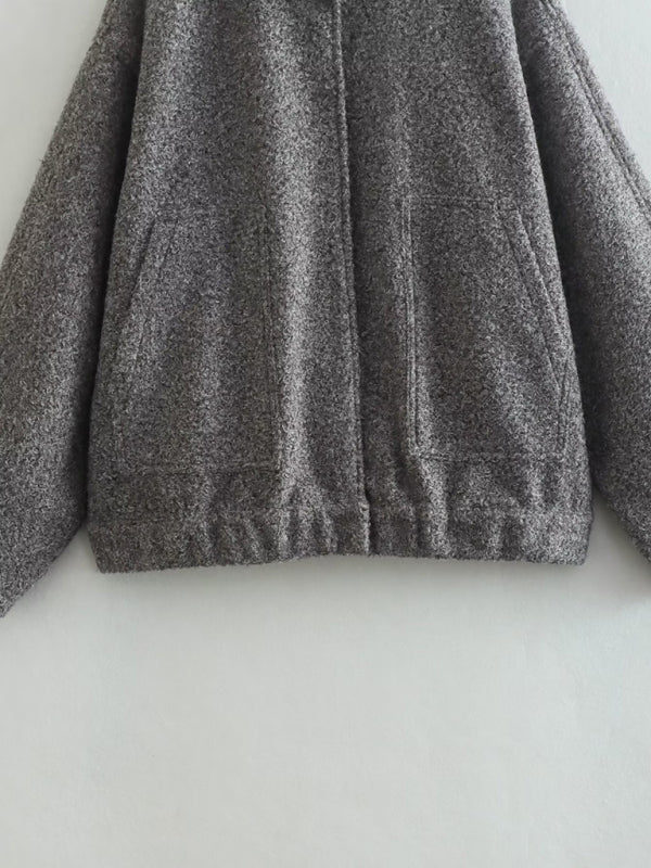 Jackets- Oversized Wool Outerwear | Stand Collar Wool Jacket- - Pekosa Women Clothing