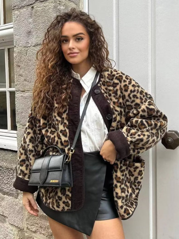 Jackets- Warmer Cozy Animal Print Button-Up Jacket- - Pekosa Women Clothing