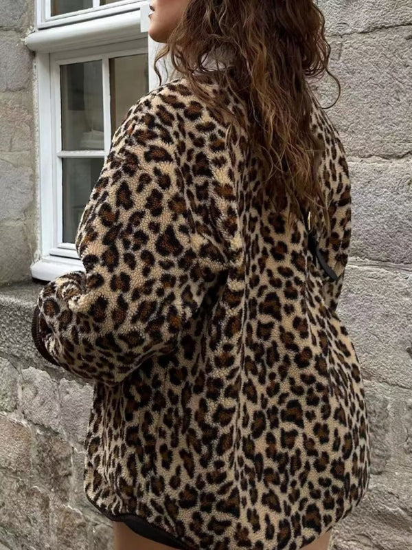 Jackets- Warmer Cozy Animal Print Button-Up Jacket- - Pekosa Women Clothing