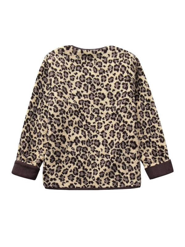 Jackets- Warmer Cozy Animal Print Button-Up Jacket- - Pekosa Women Clothing