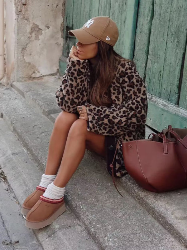 Jackets- Warmer Cozy Animal Print Button-Up Jacket- - Pekosa Women Clothing