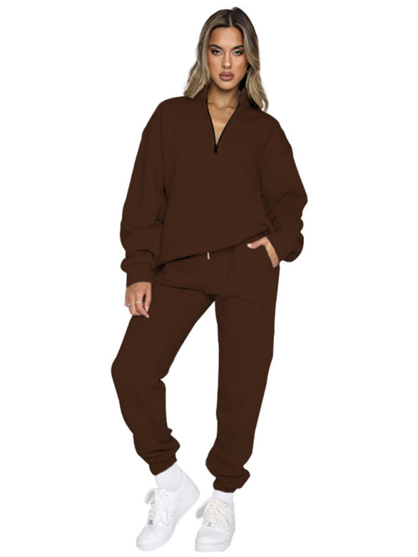 Jogging Outfit- Sporty Lounge Wear Cozy Sweatpants and Zip-Up Sweatshirt Pair- - Pekosa Women Clothing