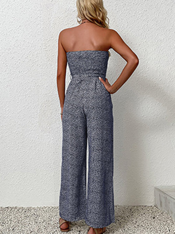 Jumpsuit- Animal Print Tube Jumpsuit - Belted Pantsuits- - Pekosa Women Clothing