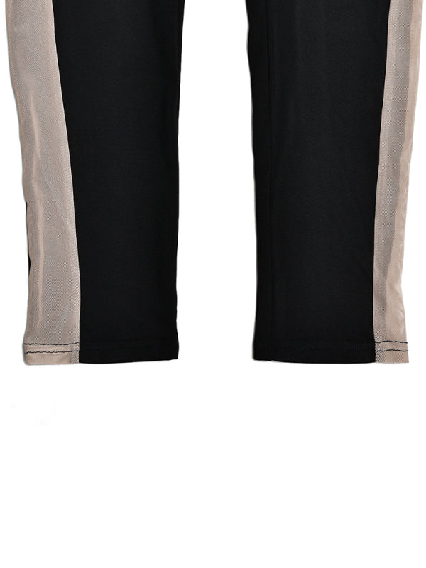 Jumpsuits- Full-Length Mesh Accented Jumpsuit - Solid Sleeveless Playsuit- - Pekosa Women Clothing