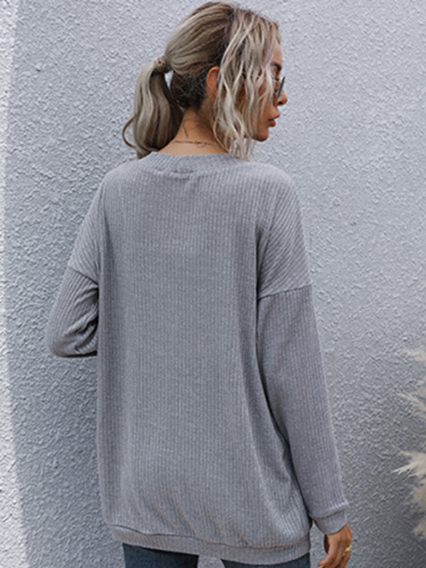 Knit Cardigans- Ribbed Knitted Open-Front Mid-Length Cardigan with Pockets- - Pekosa Women Clothing