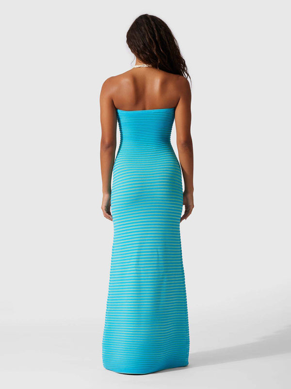 Knit Dresses- Stripe Knitted Tube Semi Mermaid Maxi Dress- - Pekosa Women Clothing