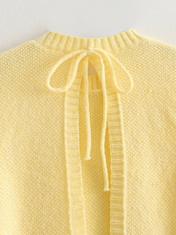 Knitwear- Knitted Backless Tank Top | Tie-Back Vest- - Pekosa Women Clothing