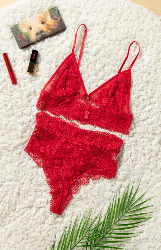 Lingerie- Lace 2 Piece Bralette and High Waisted Lace-Up Panty - Lingerie Duo- - Pekosa Women Clothing