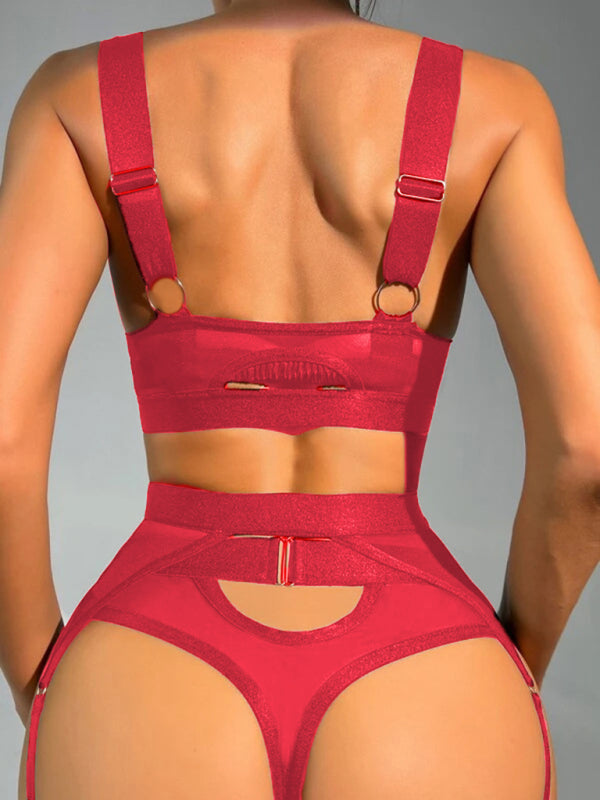 Lingerie- Lingerie Collection Push-Up Bra, Thong Panty, and Garters Belt- - Pekosa Women Clothing