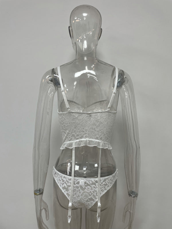 Lingerie Outfit- Lingerie Lace Bustier & Garter Belt 2-Piece Set with Hipster- - Pekosa Women Clothing