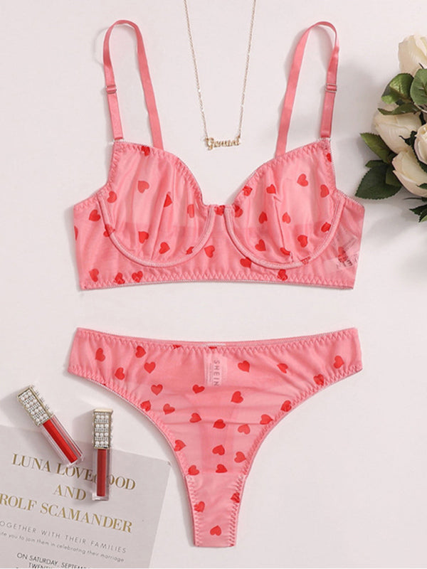 Lingerie Set- See-Through Lace Lingerie for Intimate Love Evenings- Pink- Pekosa Women Clothing