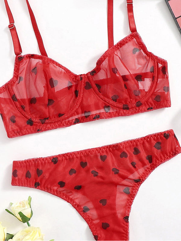 Lingerie Set- See-Through Lace Lingerie for Intimate Love Evenings- Red- Pekosa Women Clothing