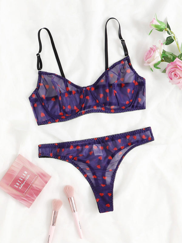 Lingerie Set- See-Through Lace Lingerie for Intimate Love Evenings- Purple- Pekosa Women Clothing