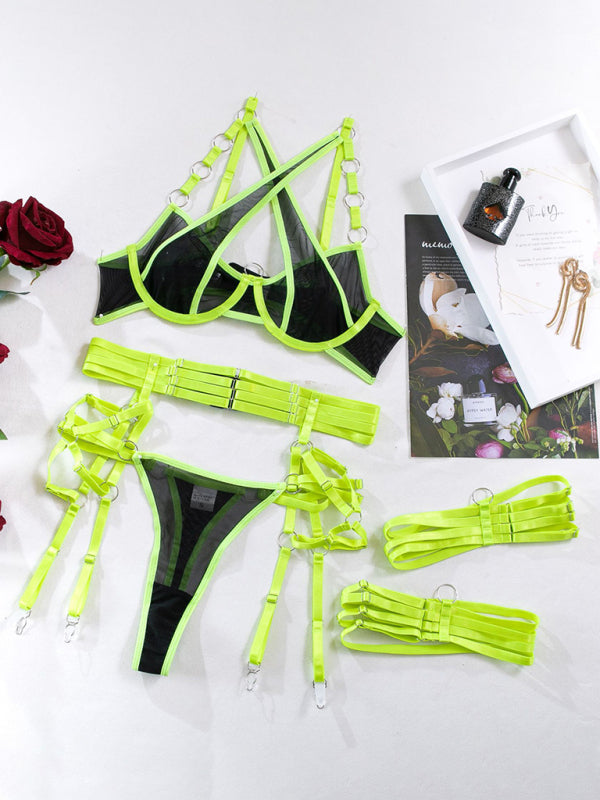 Lingerie outfit- Romantic Evenings with a 3-Piece Lingerie Set - Bra, G-String & Garter Belt Set- - Pekosa Women Clothing