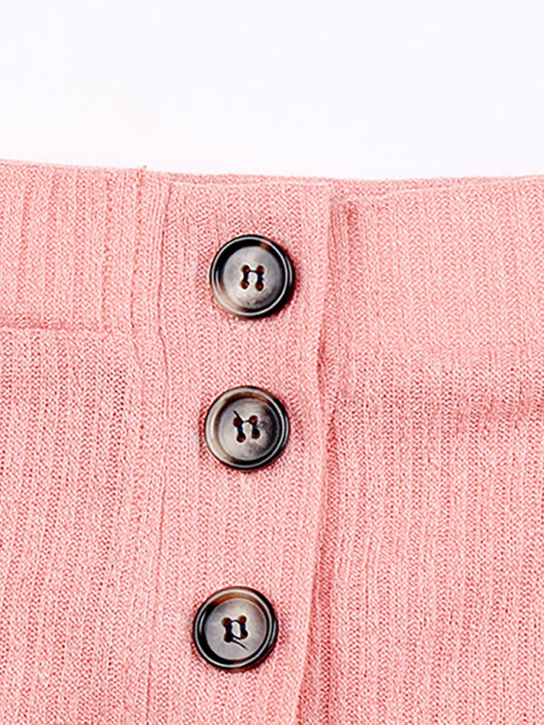 Lounge Outfit- Casual Button-Up Sweater & Cotton Blend Lounge Pants Set- - Pekosa Women Clothing