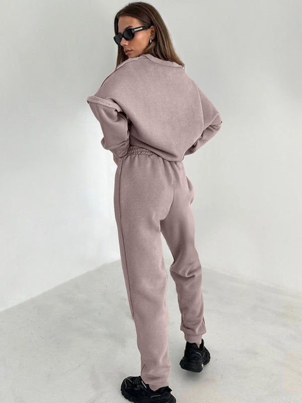 Loungewear- Patchwork Loungewear 2-Piece - Sweatpants & Relaxed Sweatshirt- - Pekosa Women Clothing