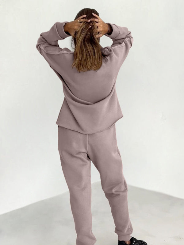 Loungewear- Patchwork Loungewear 2-Piece - Sweatpants & Relaxed Sweatshirt- - Pekosa Women Clothing