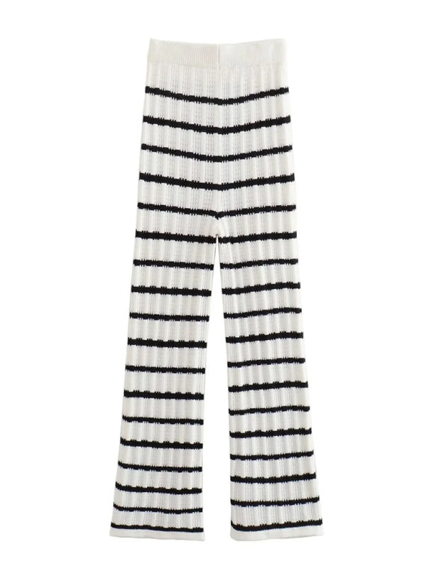 Loungewear- Summer Lounging Tie-Front Tank Top & Stripe Pants- - Pekosa Women Clothing